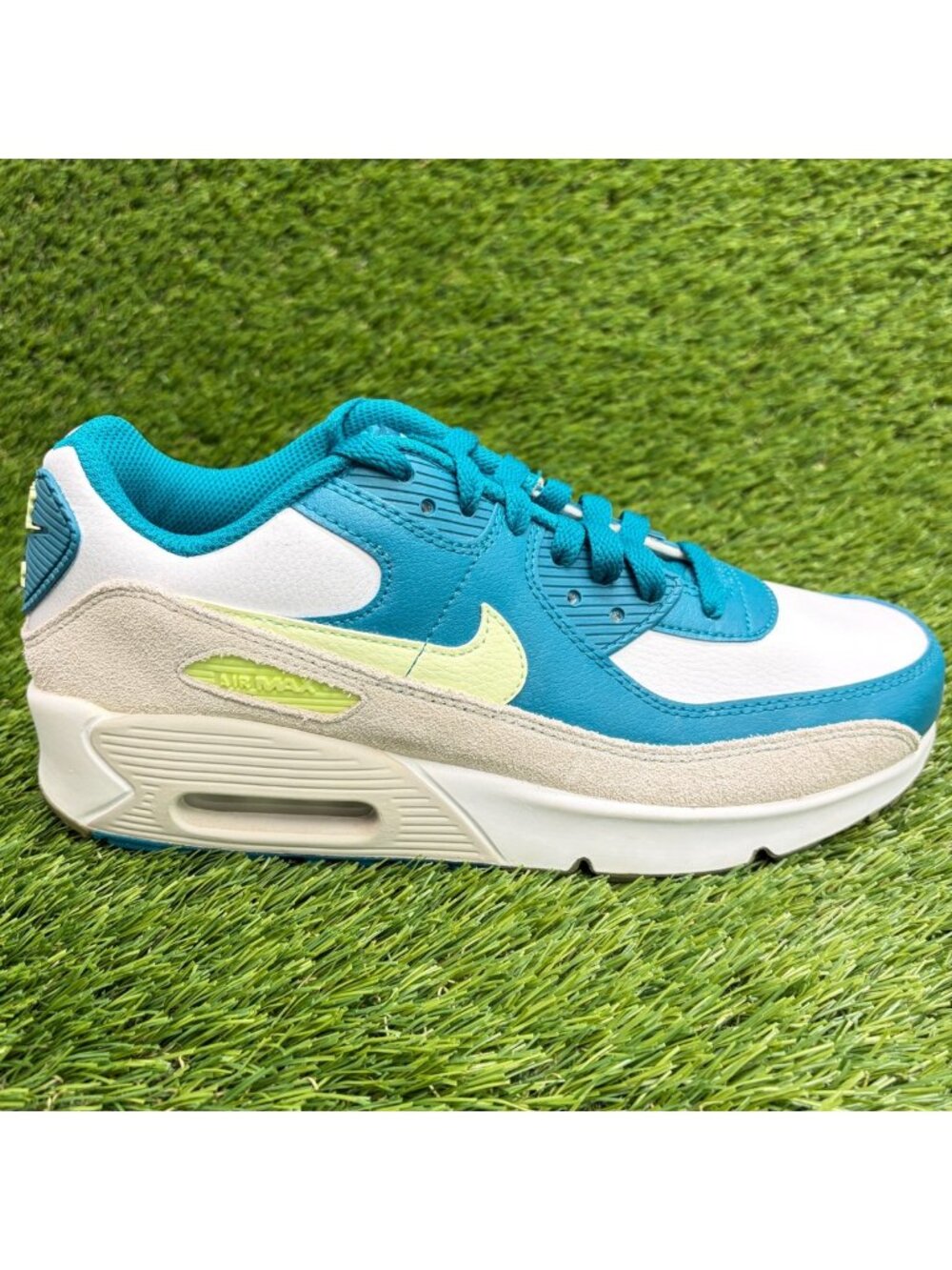 Nike Air Max 90 Boys Size 7Y Blue White Volt Athletic Leather Shoes Sneakers